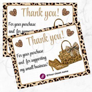 100 Pack Animal print Thank you Cards | handmade | 4" x 3"